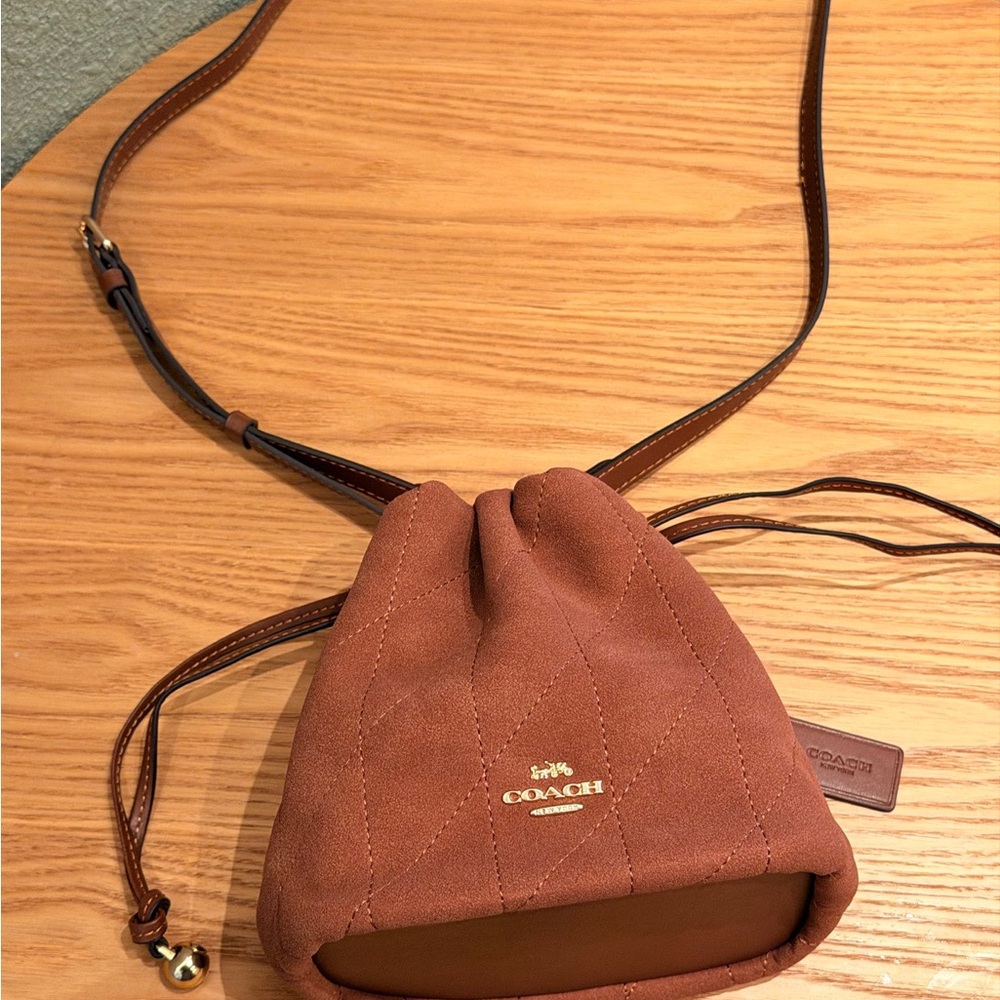 Coach Suede Mini Drawstring Bucket Bag in Rust Brown - Picture 9 of 9